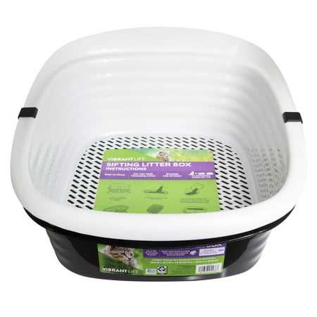 Black Large Sifting Cat Litter Box with 2 Open Top Plastic Pans and Tray E276