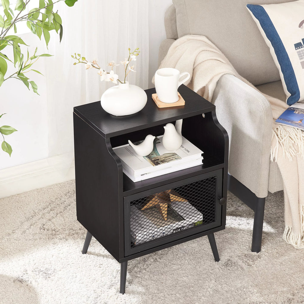 Set of 2 Black Nightstand with Storage Cabinet I829