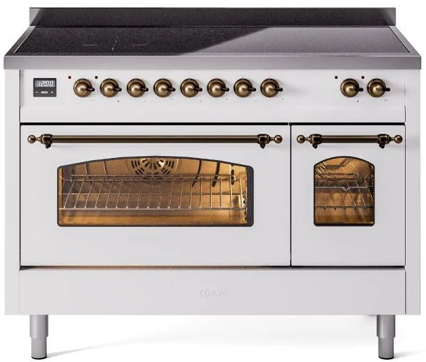 48 Induction Range with Electric Oven in White with Bronze Trim J709