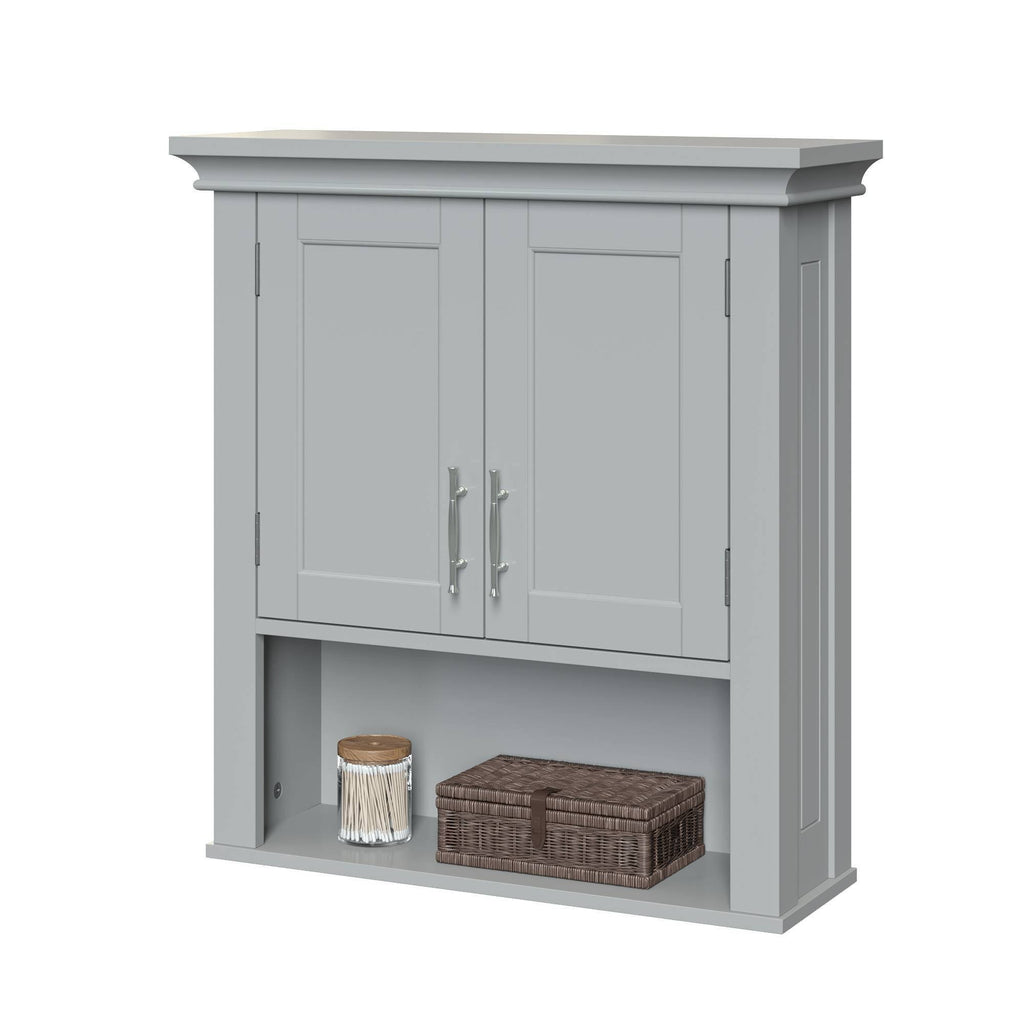 Gray Two Door Wall Cabinet with Open Shelf D473