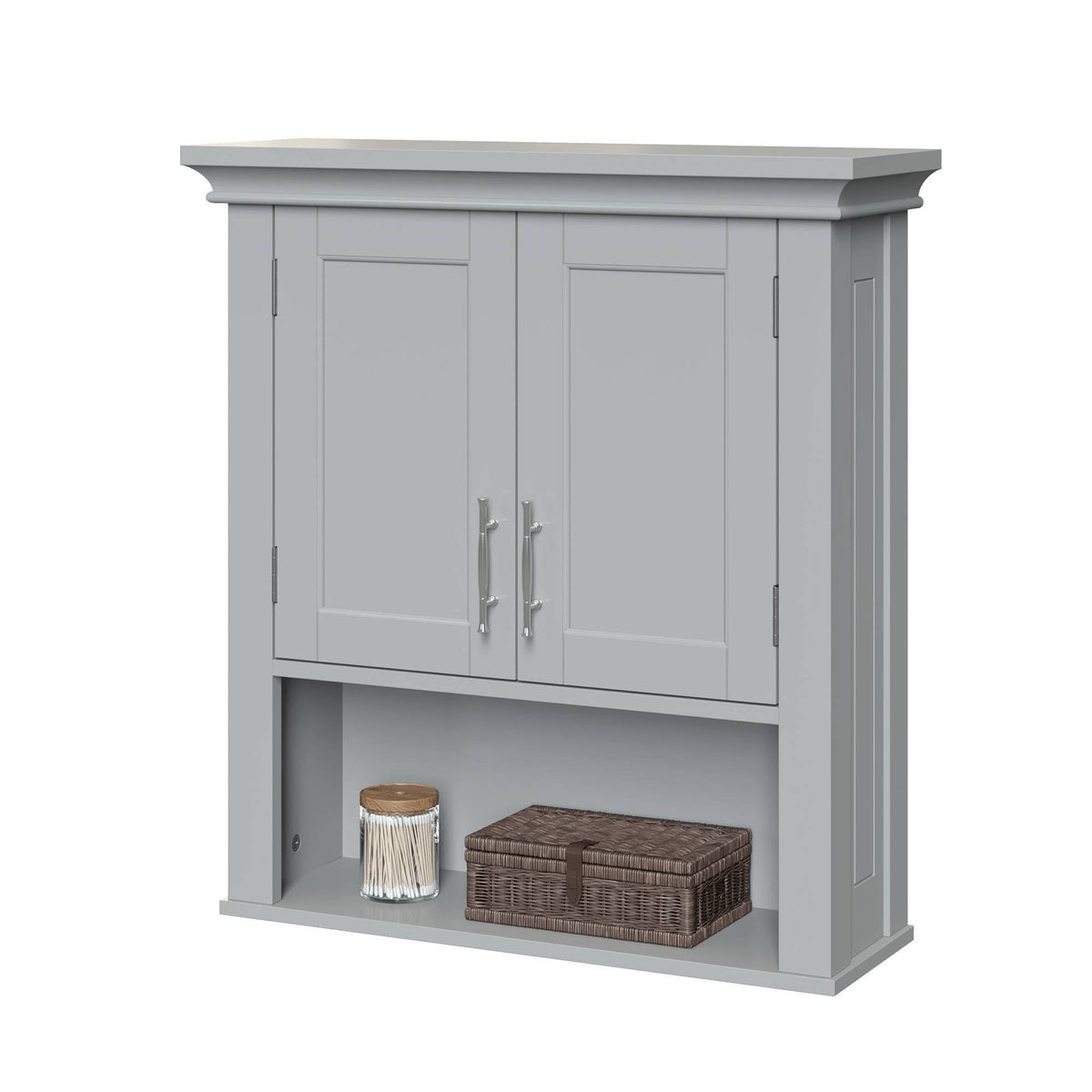 Gray Two Door Wall Cabinet with Open Shelf D473