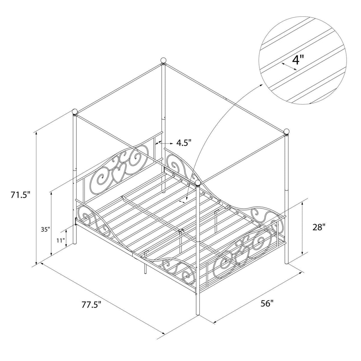 Gold Full Size Metal Canopy Bed Frame B5264