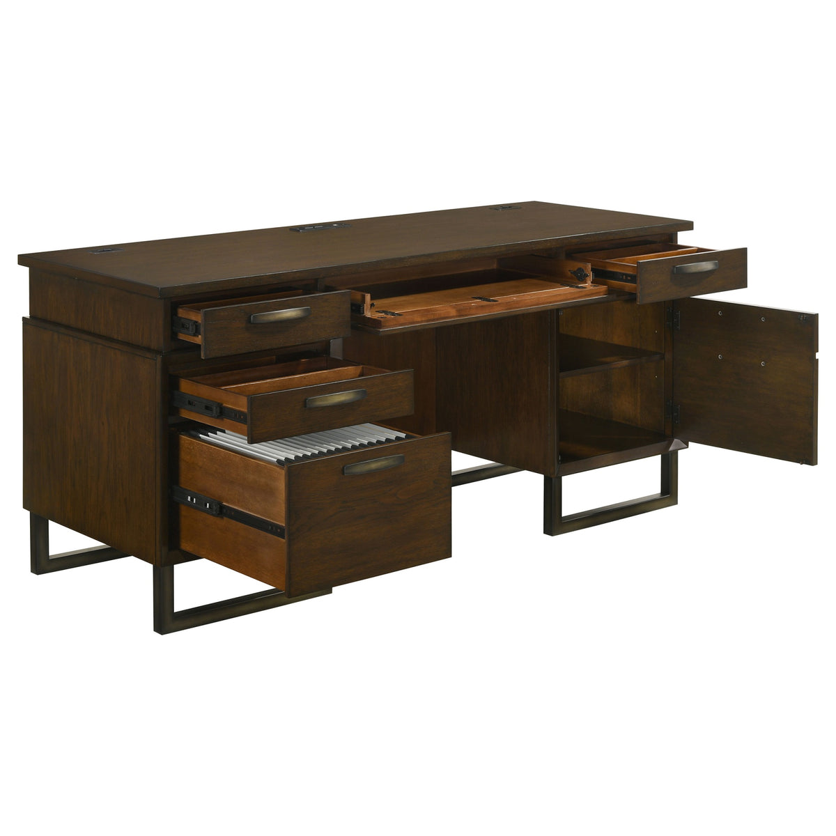 5-drawer Wood Credenza Desk Dark Walnut and Gunmetal R915137