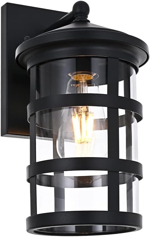Black 1-Light Outdoor Post Light with Clear Glass Q41482