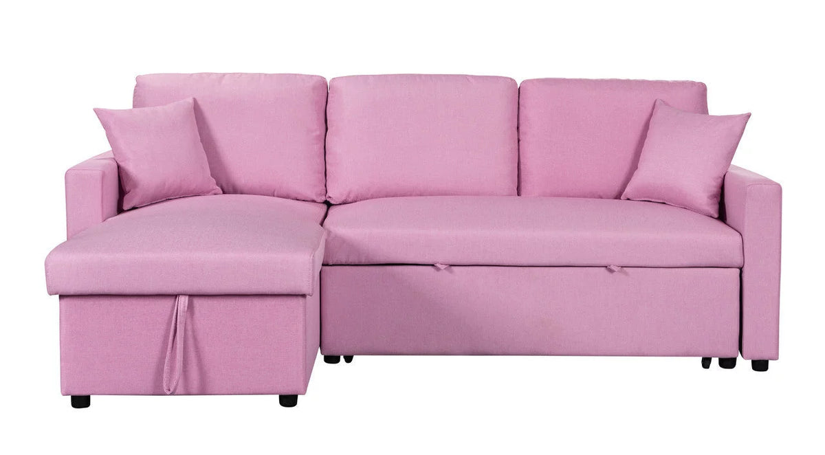 Pink Linen Reversible Sleeper Sectional Sofa with Storage L387