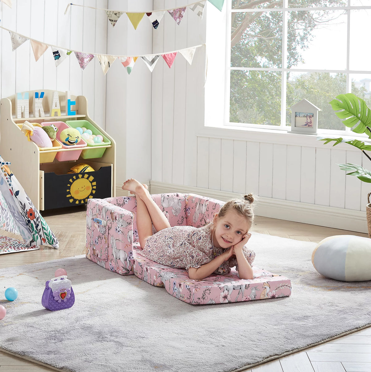 Pink Unicorn Convertible Kids Chair Sofa L272