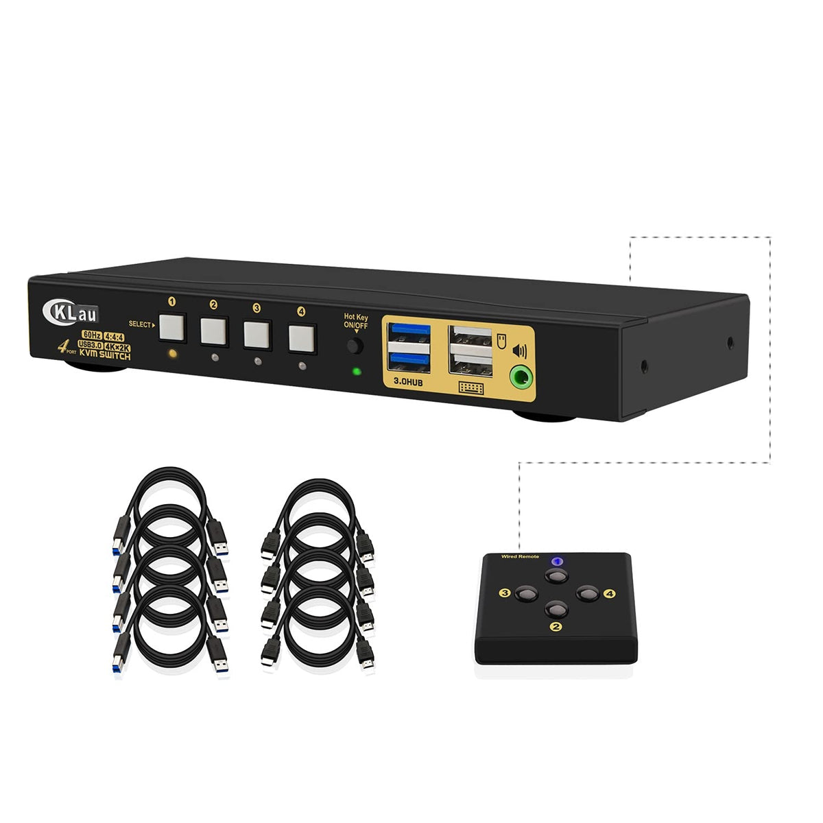 4 Port HDMI 2.0 USB 3.0 KVM Switch with Cables U713