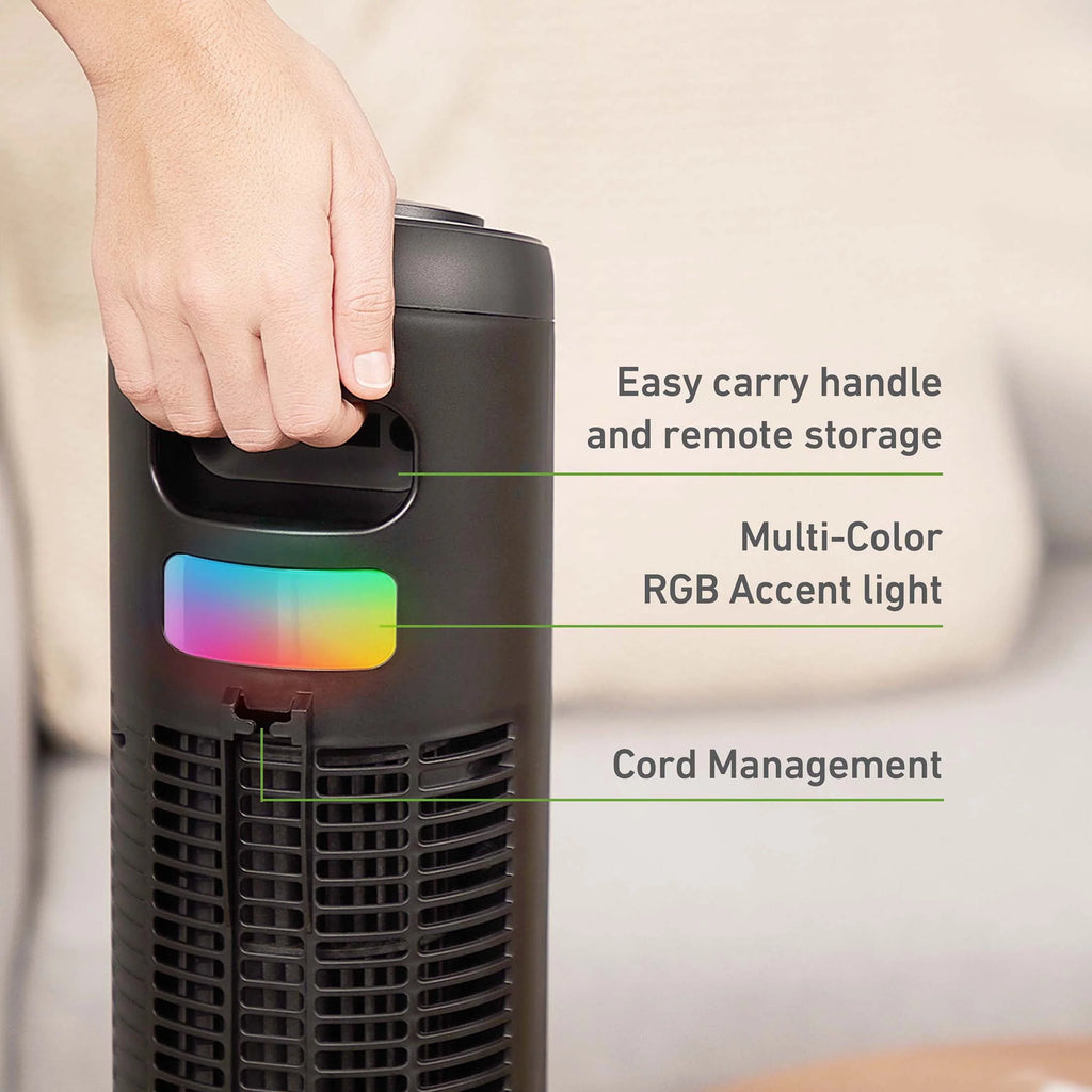 42 Oscillating Digital Tower Fan with Remote Control, Black Q6675