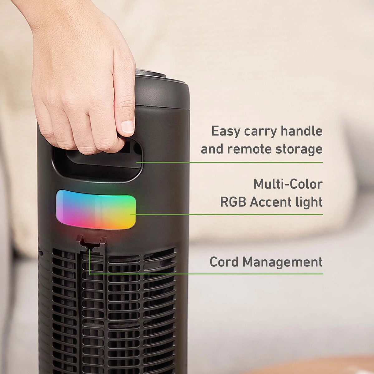 42 Oscillating Digital Tower Fan with Remote Control, Black Q6675