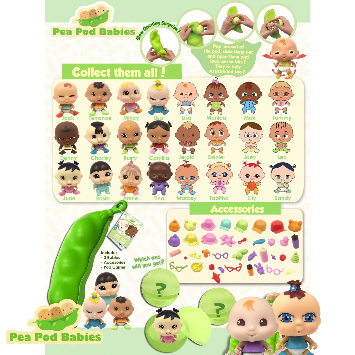 Giant Twenty Five Piece Playset with Mini Baby, Clothing, & Accessories in Soft Pea Pod O995