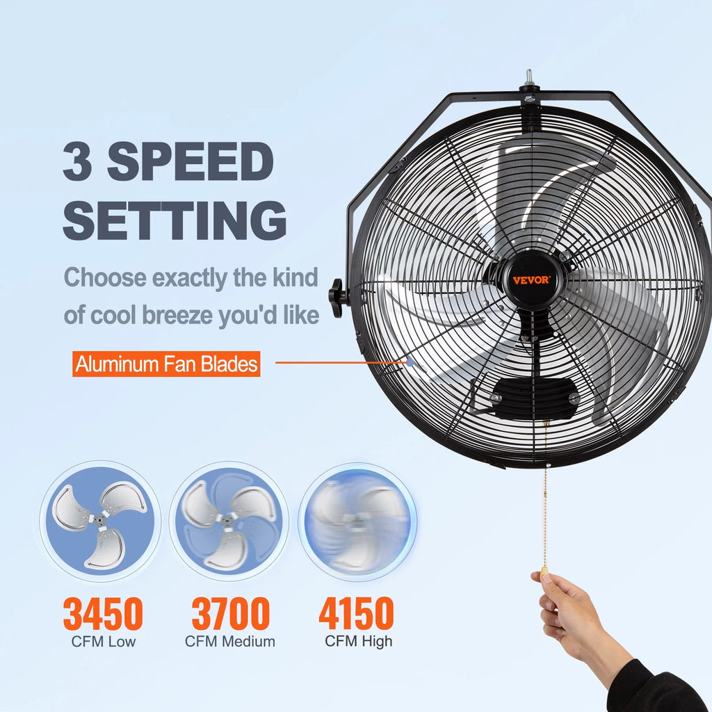 Wall Mount Oscillating Fan 17.6'' 3 Speed Waterproof U990017