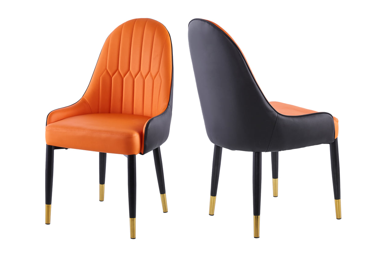 Set of 2 Leather Dining Chairs with Black Plastic Tube Plug-Orange X318