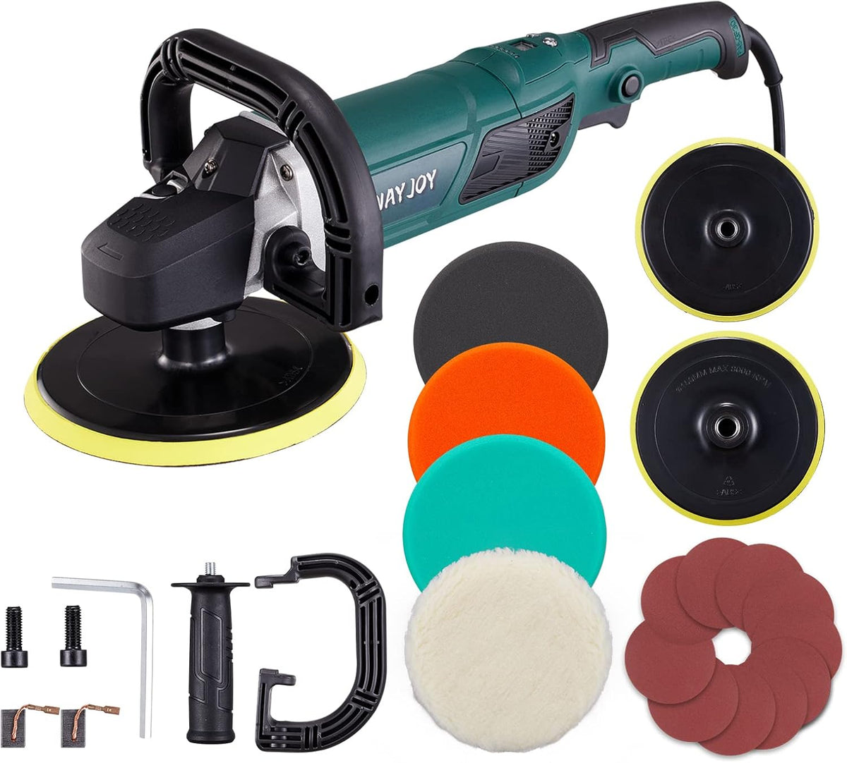 Rotary Car Polisher with 6” and 7“ Backing Plate, 4 Foam Pads M299