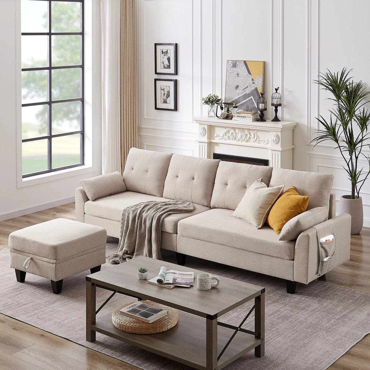 Modern Sectional Sofa with Reversible Chaise L Shaped 4-Seat Convertible Sofa H16617