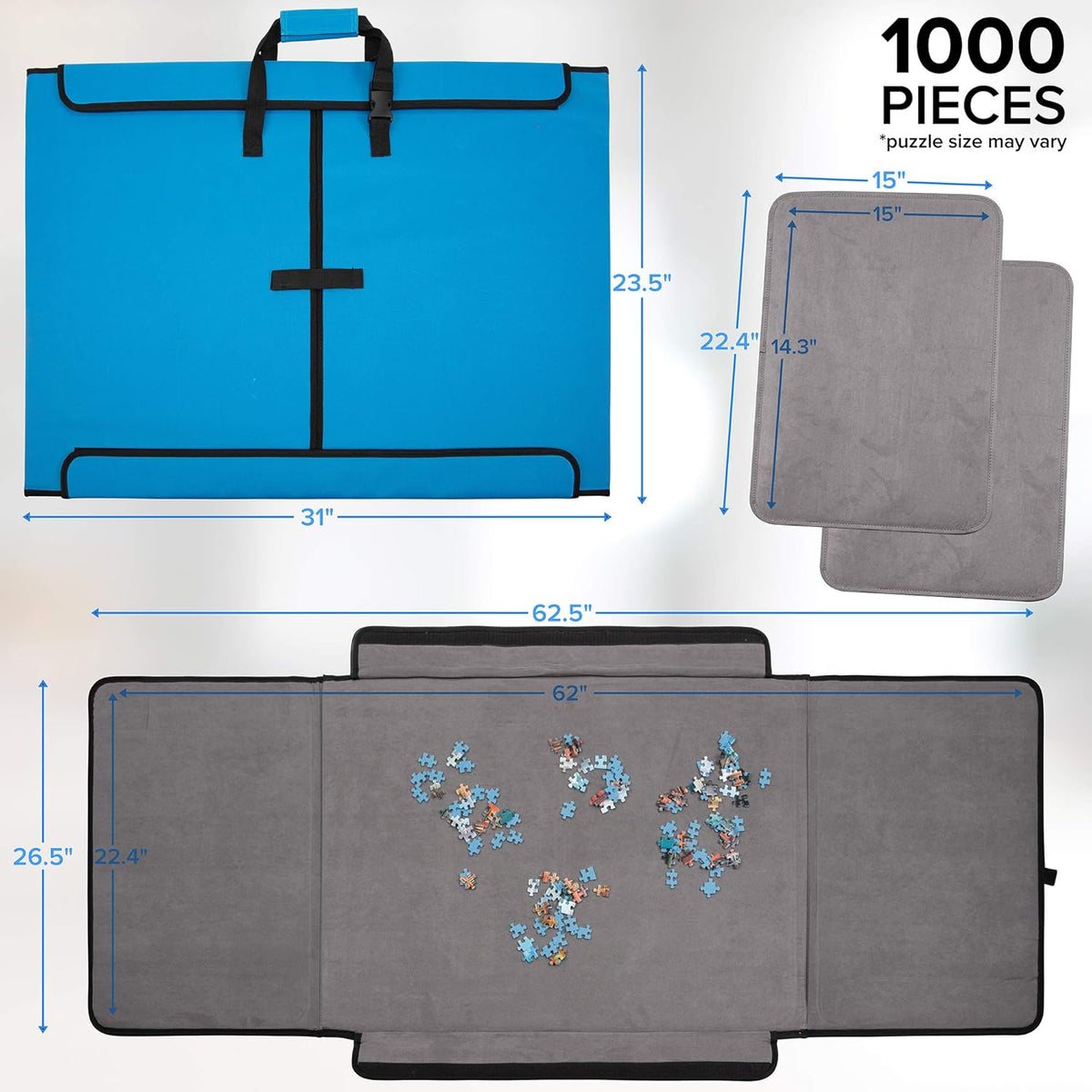 1000-Piece Jigsaw Puzzle Mat with Non-Slip Felt Surface, Removable Trays, Carry Handle Pack of 2 U325