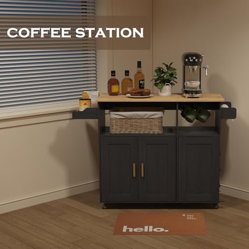 White Rolling Mobile Kitchen Island Cart with Drop Leaf Countertop and 5 Wheels M7134