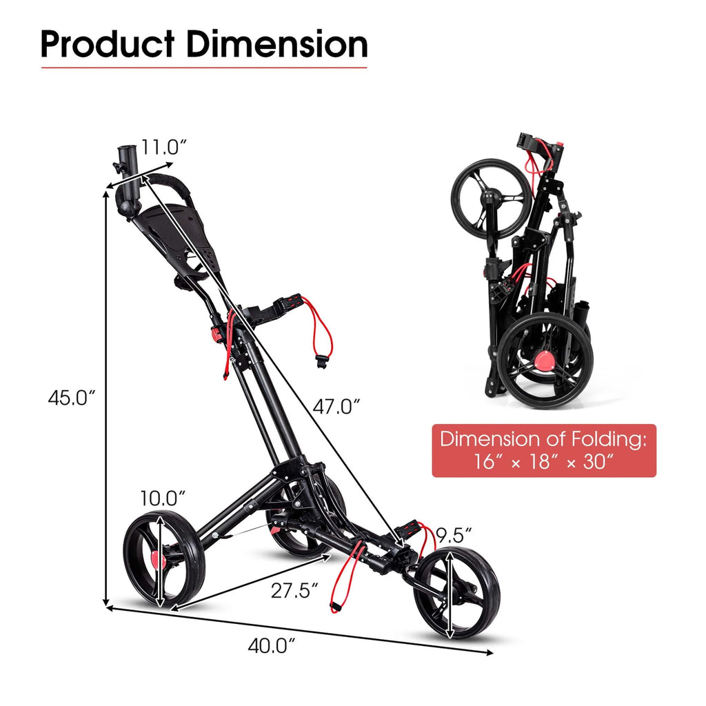 Foldable 3 Wheel Steel Golf Push Cart with Umbrella Holder K1762