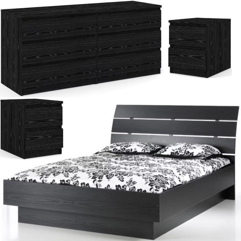 Black 4pc Queen Bed Dresser & 2 Nightstands D42917