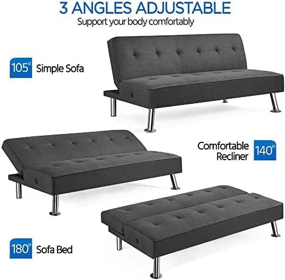 Convertible Futon Sofa Bed with USB Charging Ports W2794