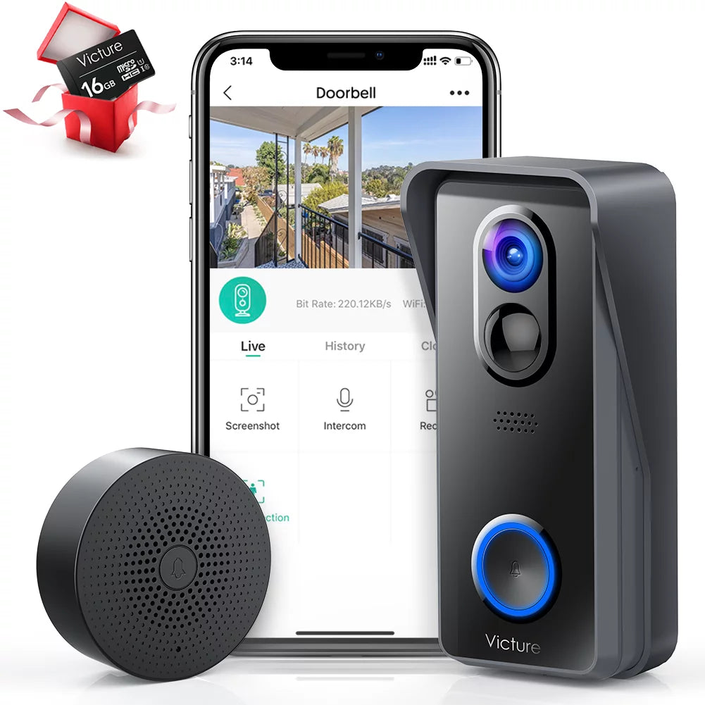 Wireless Video Doorbell Camera 1080P WiFi with Chime and Batteries Black R54536
