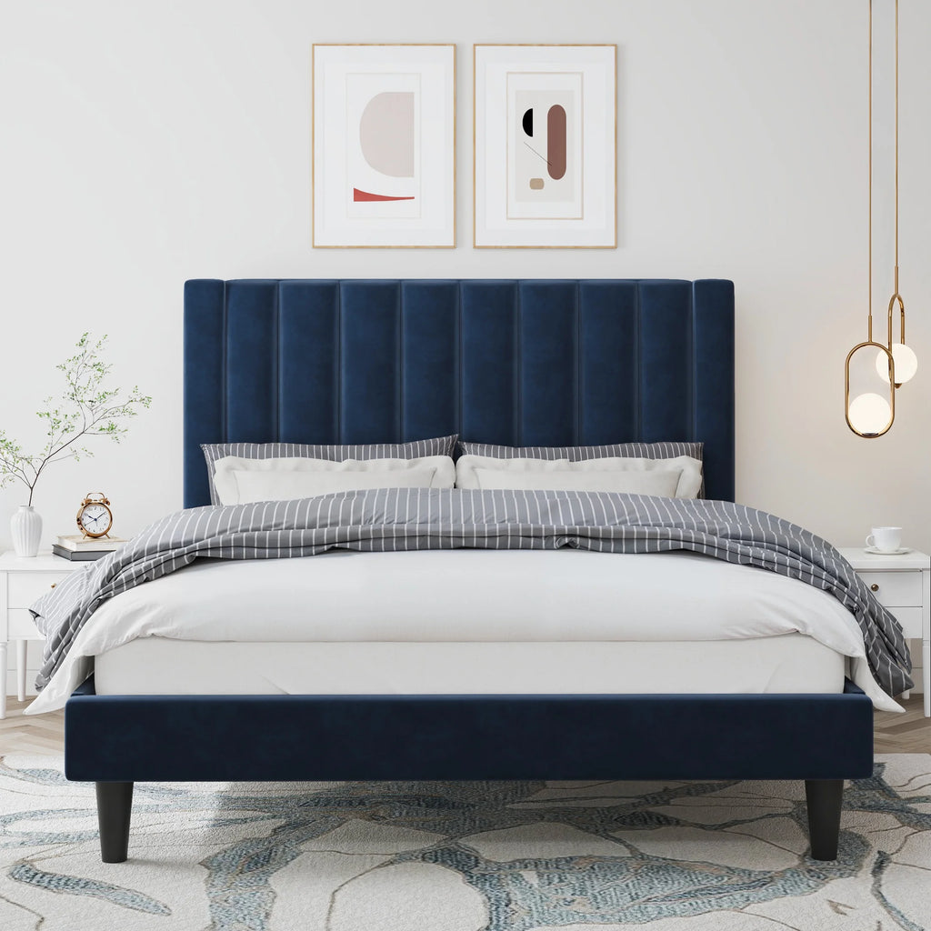 Queen Size Velvet Upholstered Platform Bed Frame R18065