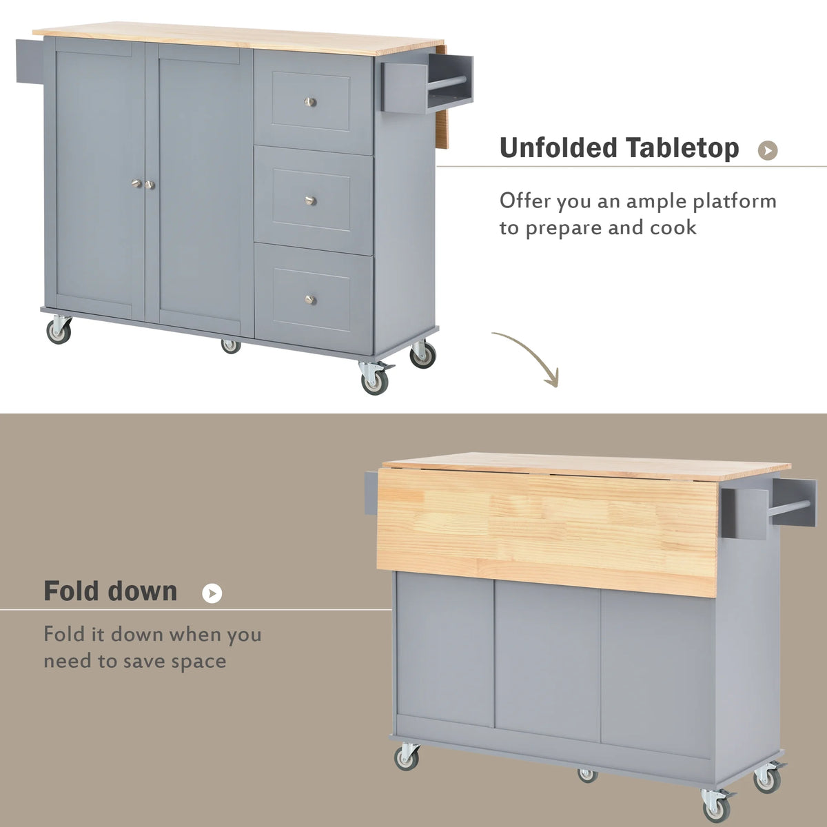Blue Rolling Kitchen Cart with Drop Leaf Wood Top J346
