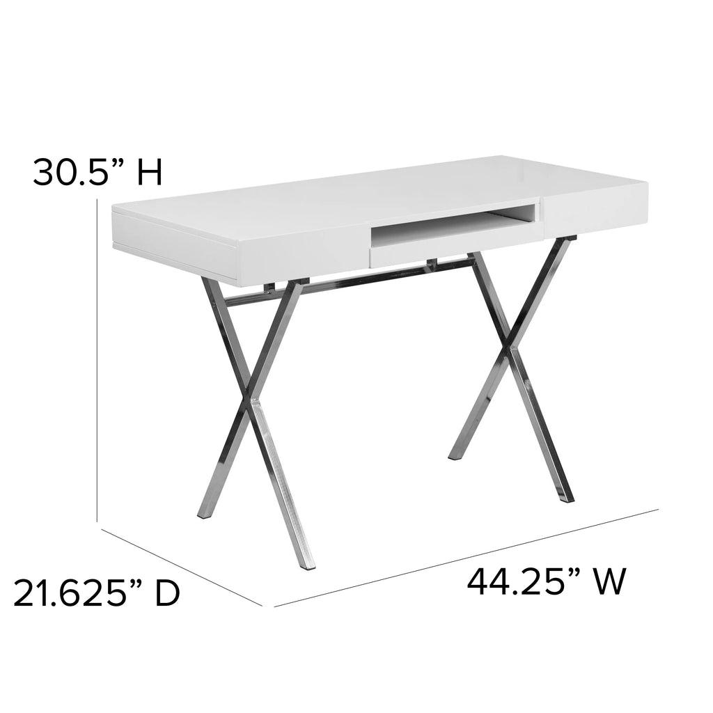 White Computer Desk with Keyboard Tray and Drawers Q94891