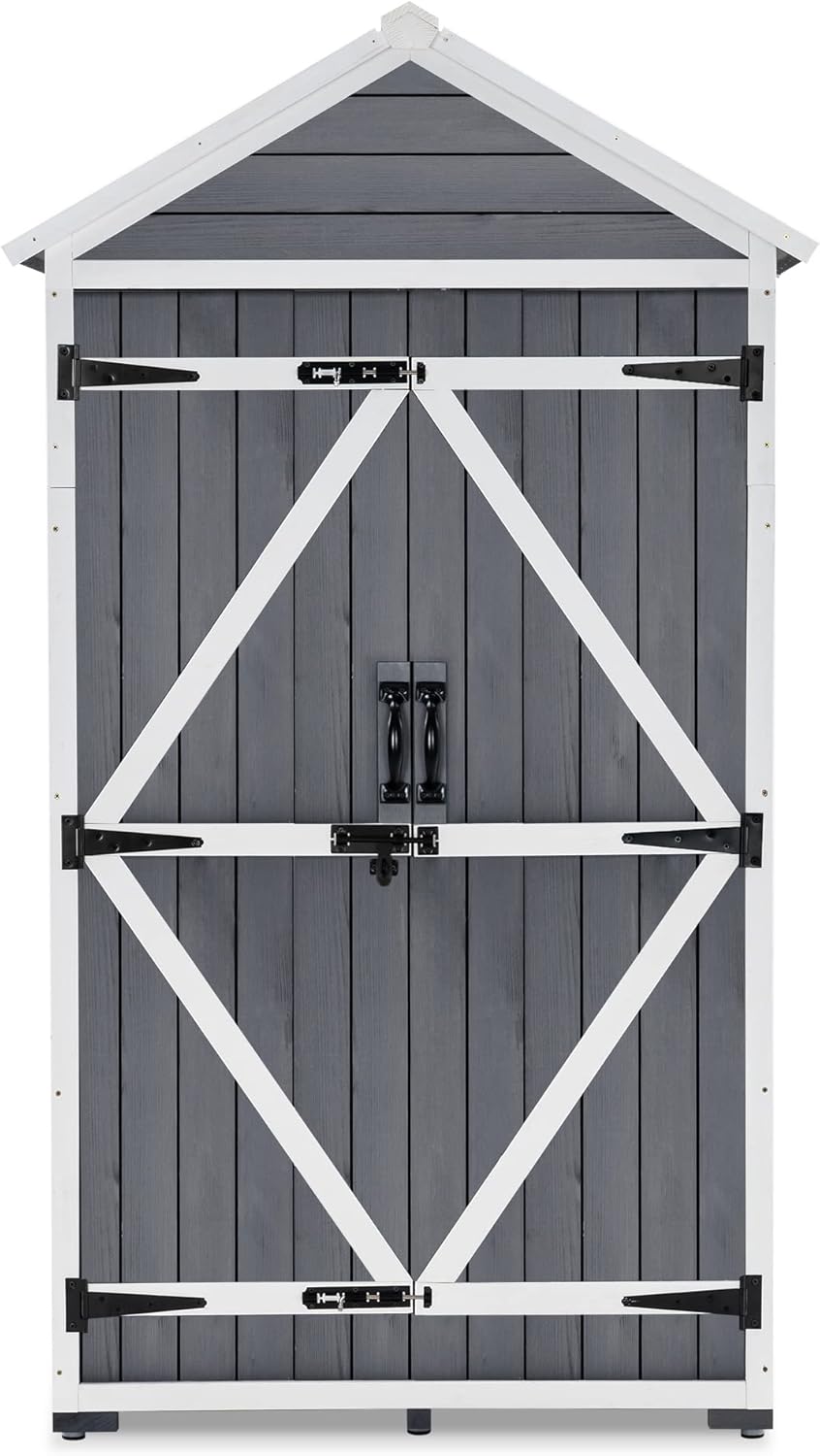Outdoor Wood Storage Cabinet with Shelves and Latch E732