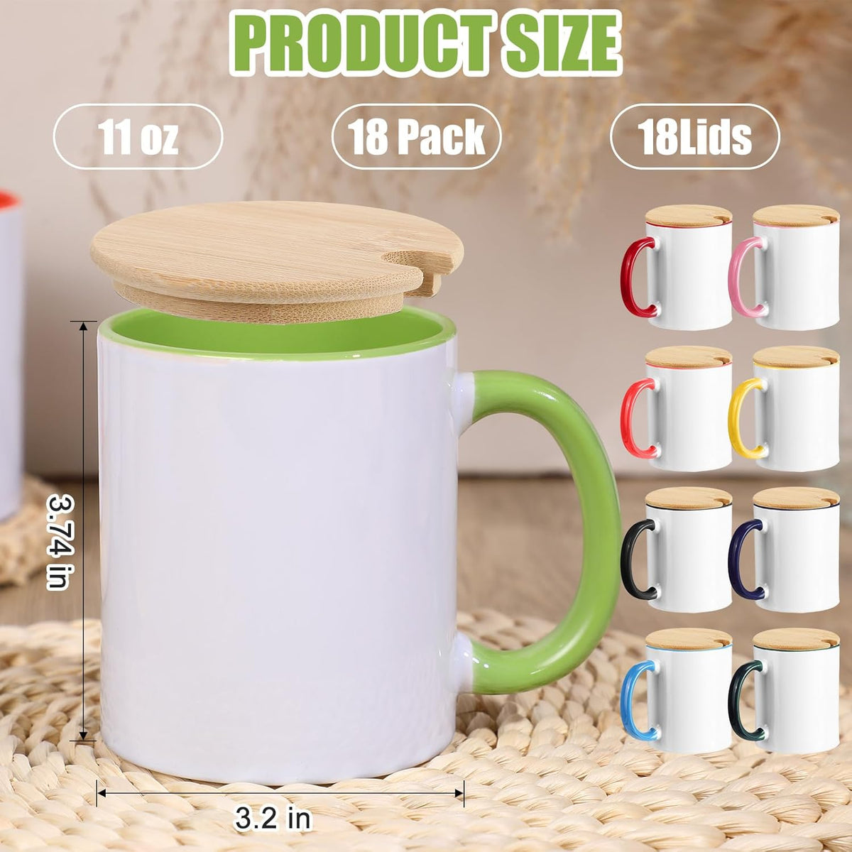 11 oz Ceramic Sublimation Mugs with Bamboo Lids F339