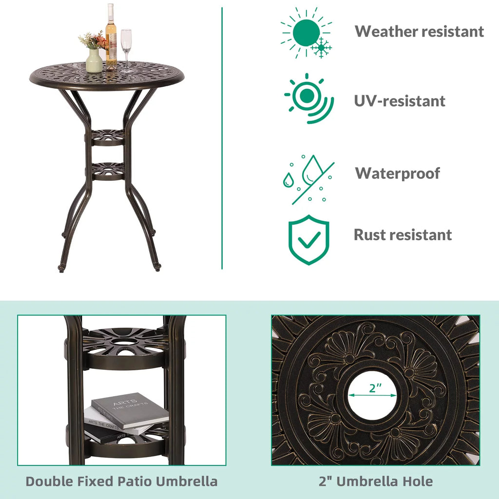 3-Piece Cast Aluminum Patio Swivel Bar Stools Set with Bar Table P711275