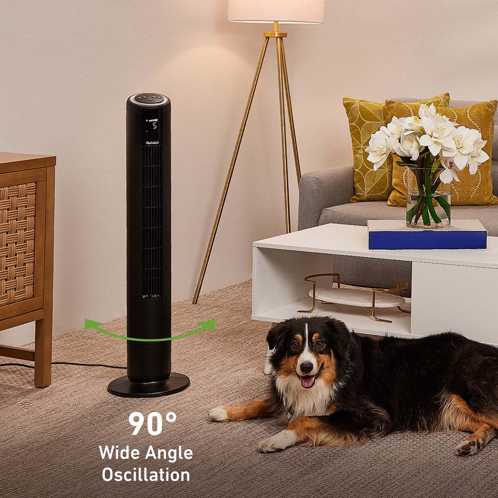 42 Oscillating Digital Tower Fan with Remote Control, Black Q6675