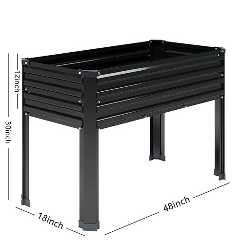 Galvanized Raised Garden Bed with Legs, 2PCS 48×18×30in Elevated Planter Box, Black K962809