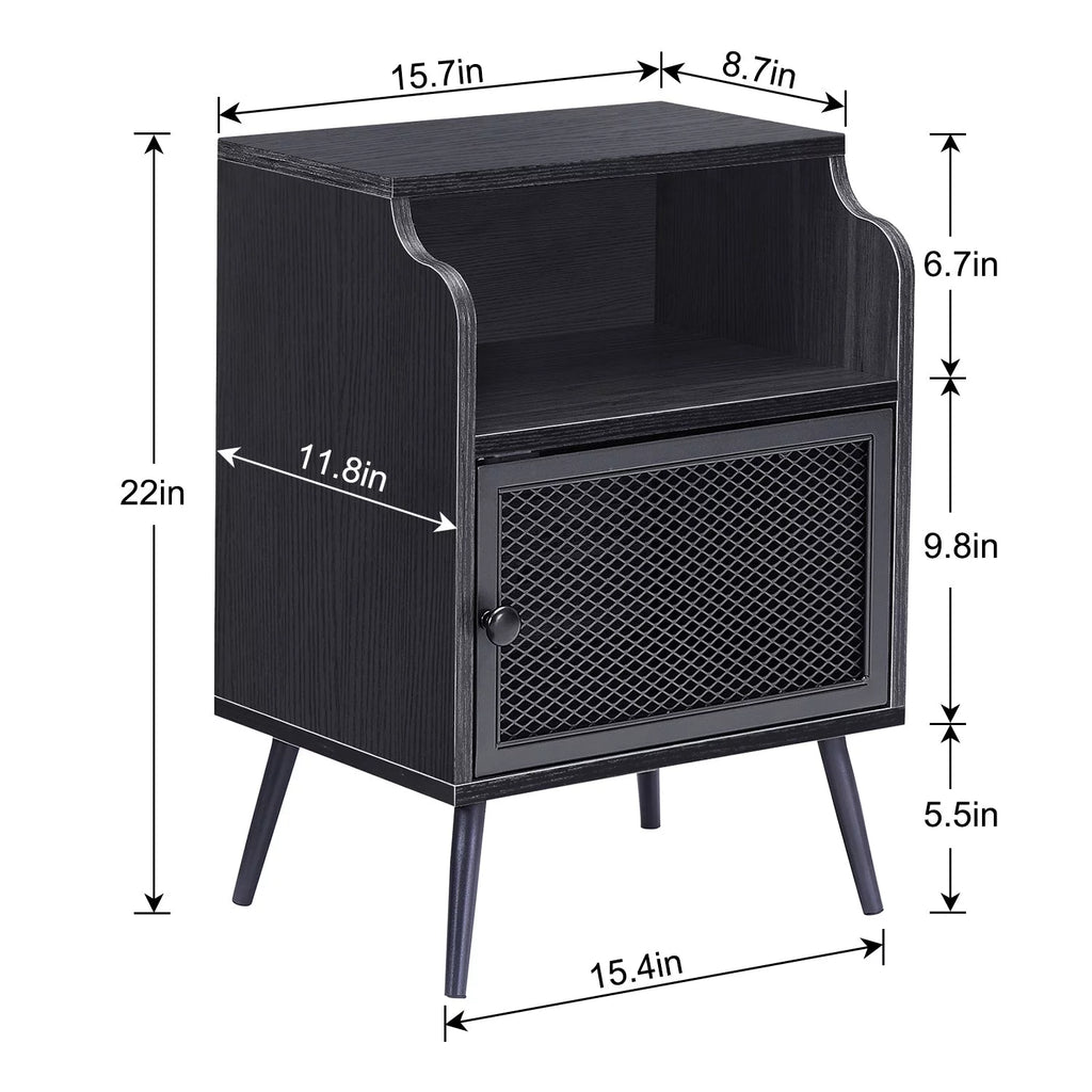 Set of 2 Black Nightstand with Storage Cabinet I829