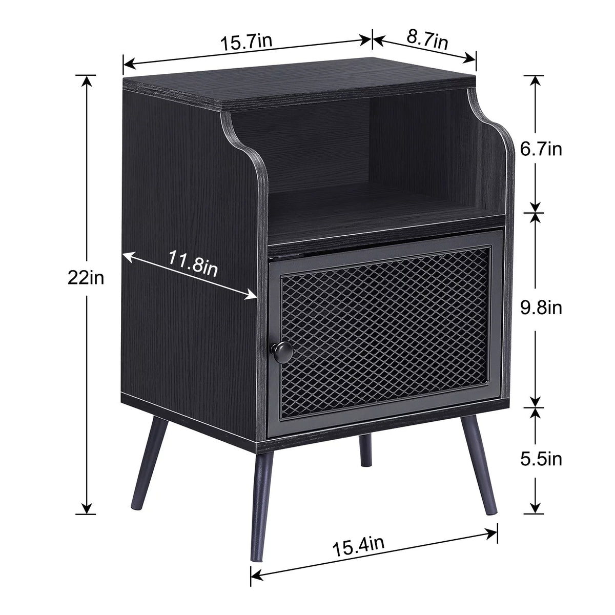 Set of 2 Black Nightstand with Storage Cabinet I829