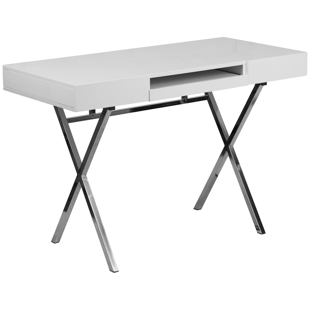 White Computer Desk with Keyboard Tray and Drawers Q94891