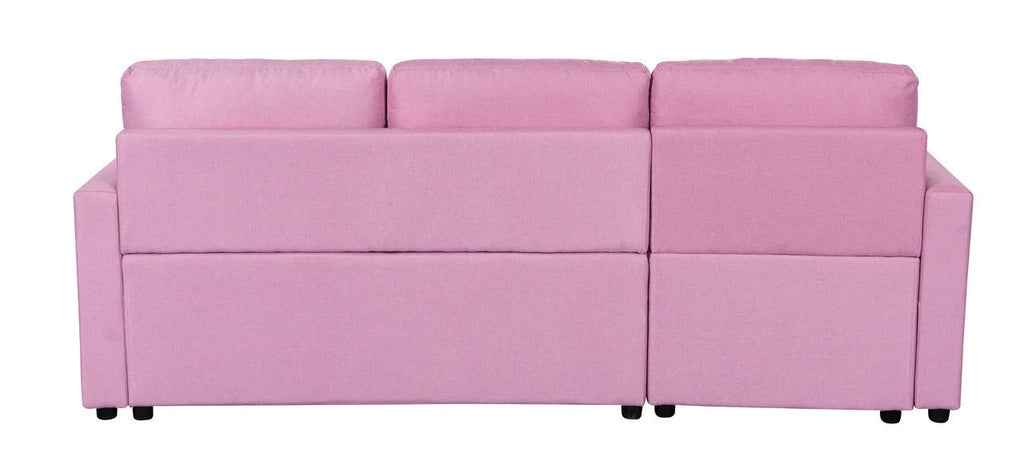 Pink Linen Reversible Sleeper Sectional Sofa with Storage L387