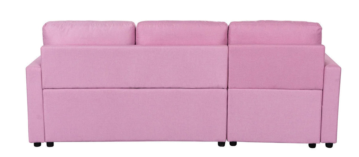 Pink Linen Reversible Sleeper Sectional Sofa with Storage L387