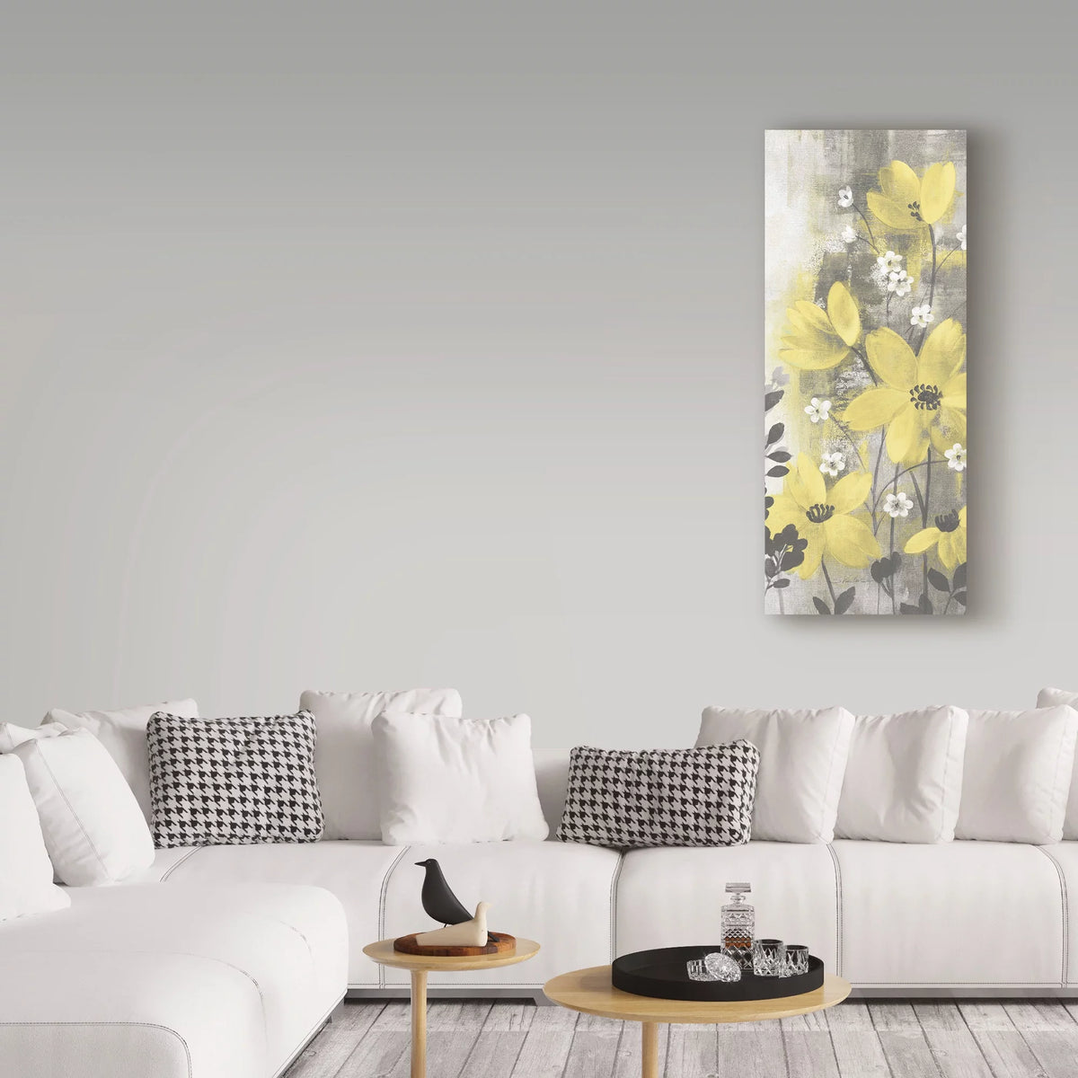 Floral Symphony Yellow Gray Canvas Art Q828