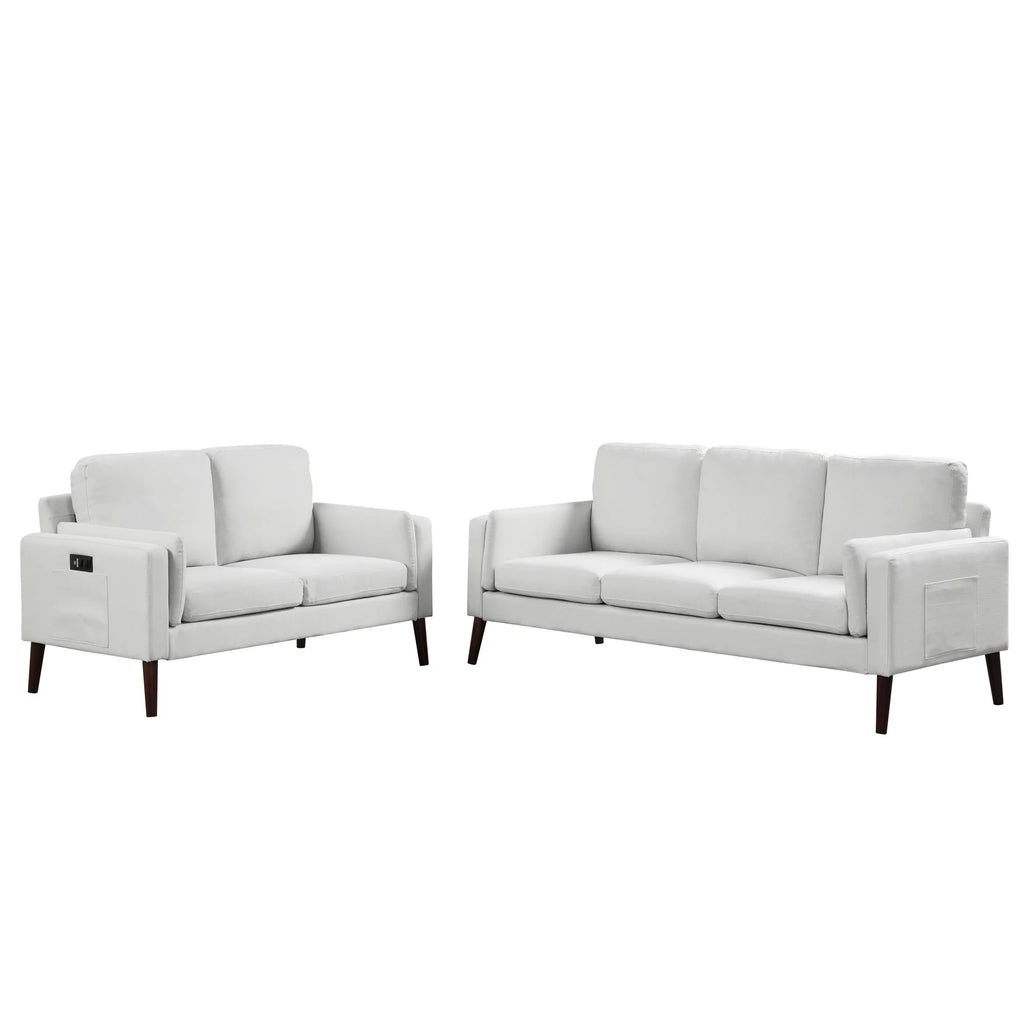 Gray Upholstery Sofa with Side Pocket and USB Power A9527
