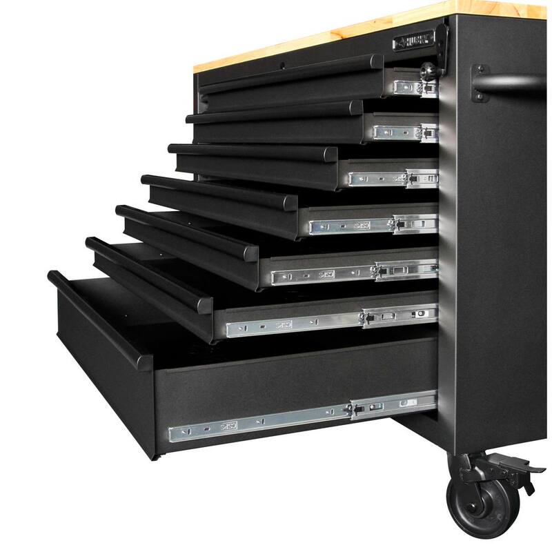 Heavy Duty Matte Black Mobile Workbench Cabinet with Wood Top B555979