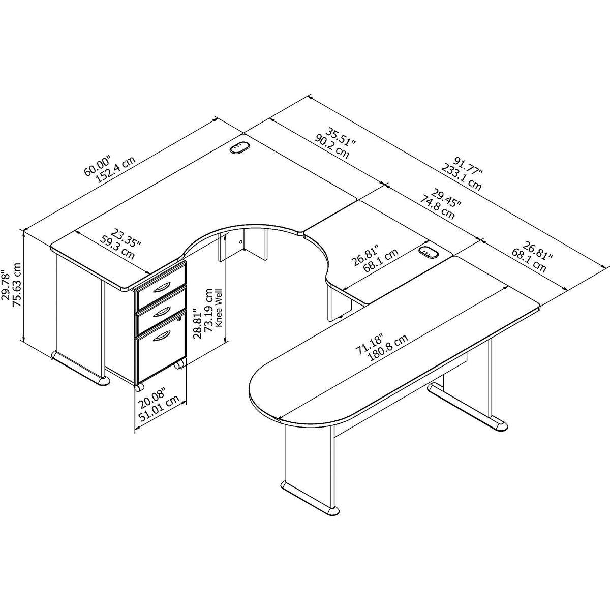 U-Shaped Corner Desk with Mobile File Cabinet F1281