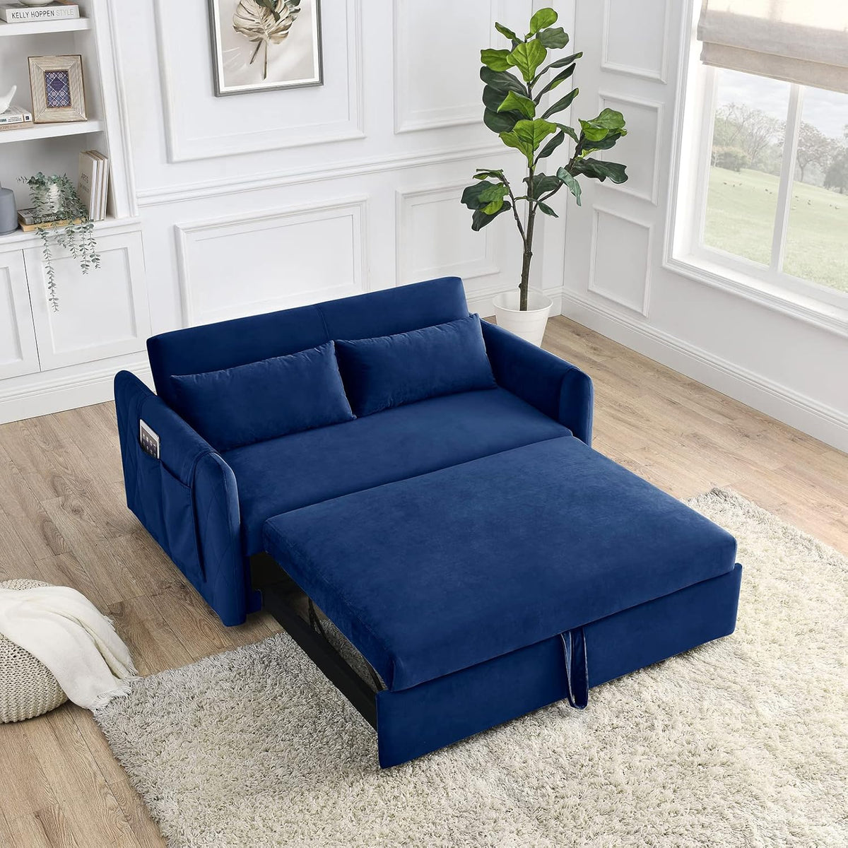 55" Velvet Convertible Sleeper Sofa with Pull Out Bed R4307