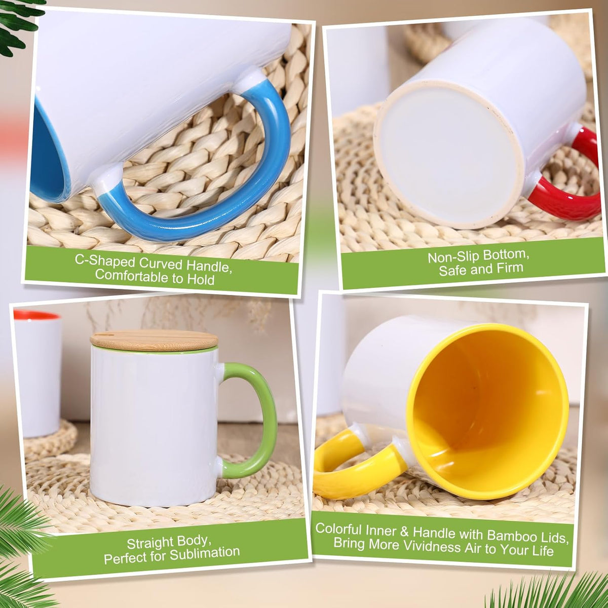 11 oz Ceramic Sublimation Mugs with Bamboo Lids F339