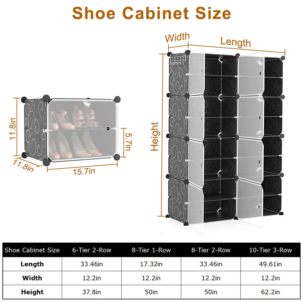 Black 8 Tier Shoe Storage Cabinet E4769