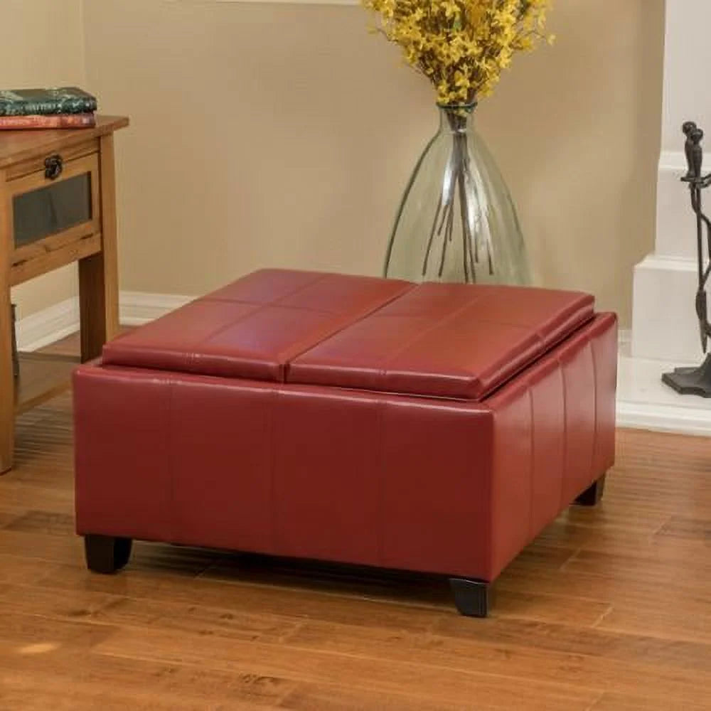 Red and Dark Brown Faux Leather Storage Ottoman D59902