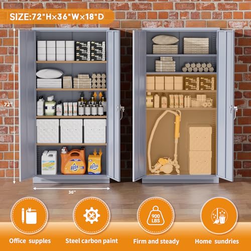 72" Black Locking Steel Storage Cabinet with 4 Adjustable Shelves L5421