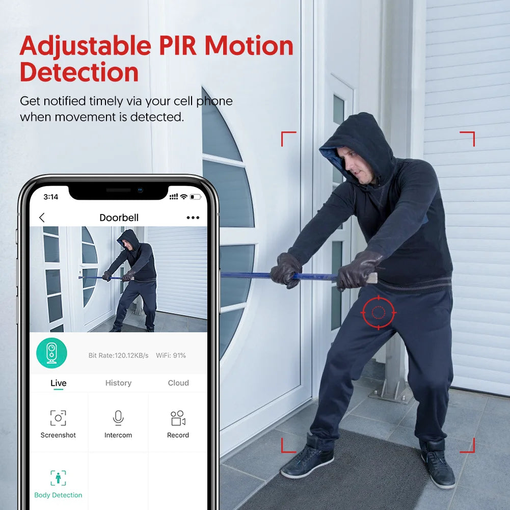 Wireless Video Doorbell Camera 1080P WiFi with Chime and Batteries Black R54536