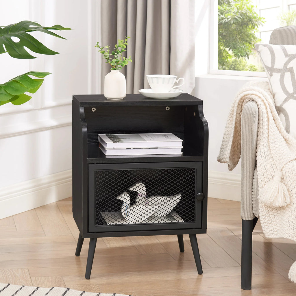 Set of 2 Black Nightstand with Storage Cabinet I829