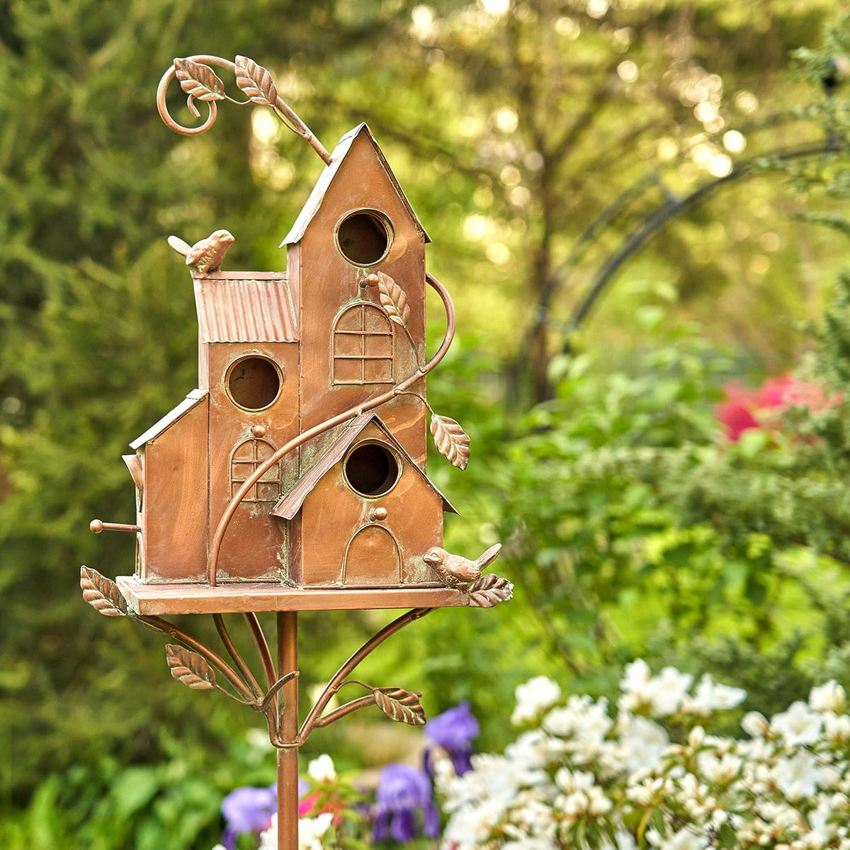 Large Copper Colored Multi-Birdhouse Stakes M117296