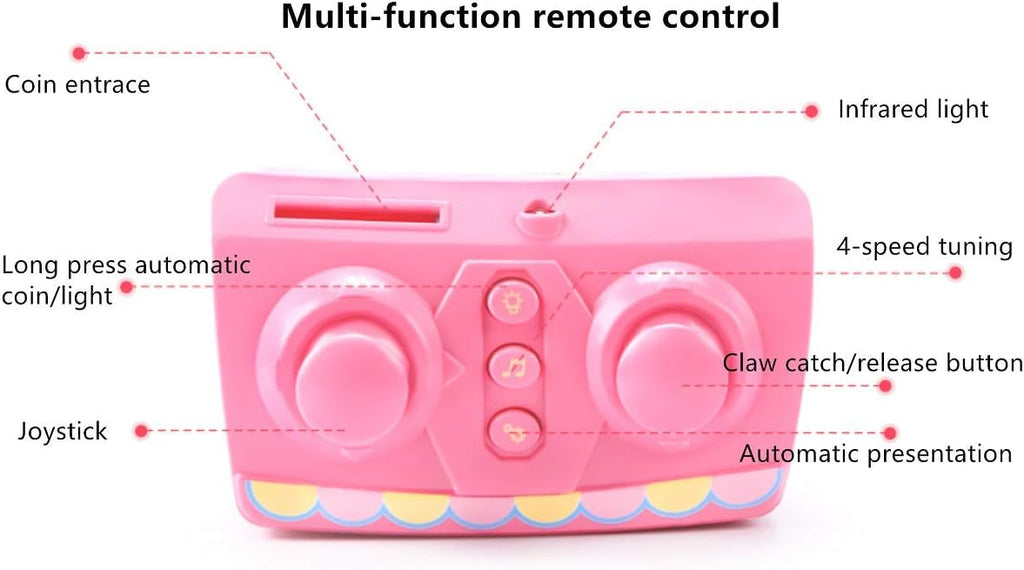 Claw Machine with 12 Dolls, Remote Control, USB Cable, Pink O2746